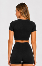 Load image into Gallery viewer, MIDNIGHT SCULPT SHORT SLEEVE TOP- CHARCOAL
