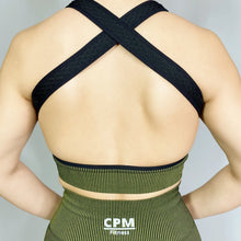 Load image into Gallery viewer, TRIPLE THREAT SPORTS BRA- BLACK/GREEN
