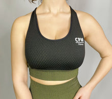 Load image into Gallery viewer, TRIPLE THREAT SPORTS BRA- BLACK/GREEN
